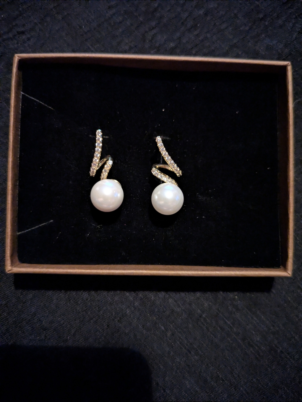 Gold-tone Pearl Drop Earrings with Crystal Accents